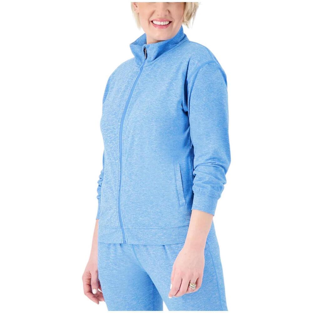 Gymwrap Women's Heathered Knit Zip-Up Jacket w/ Side Pockets Bluebell - Regular